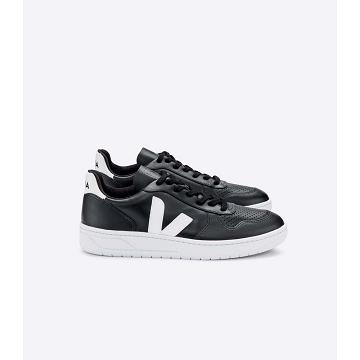 Veja V-10 LEATHER SOLE Men's Sneakers Black/White | NZ 321RVD